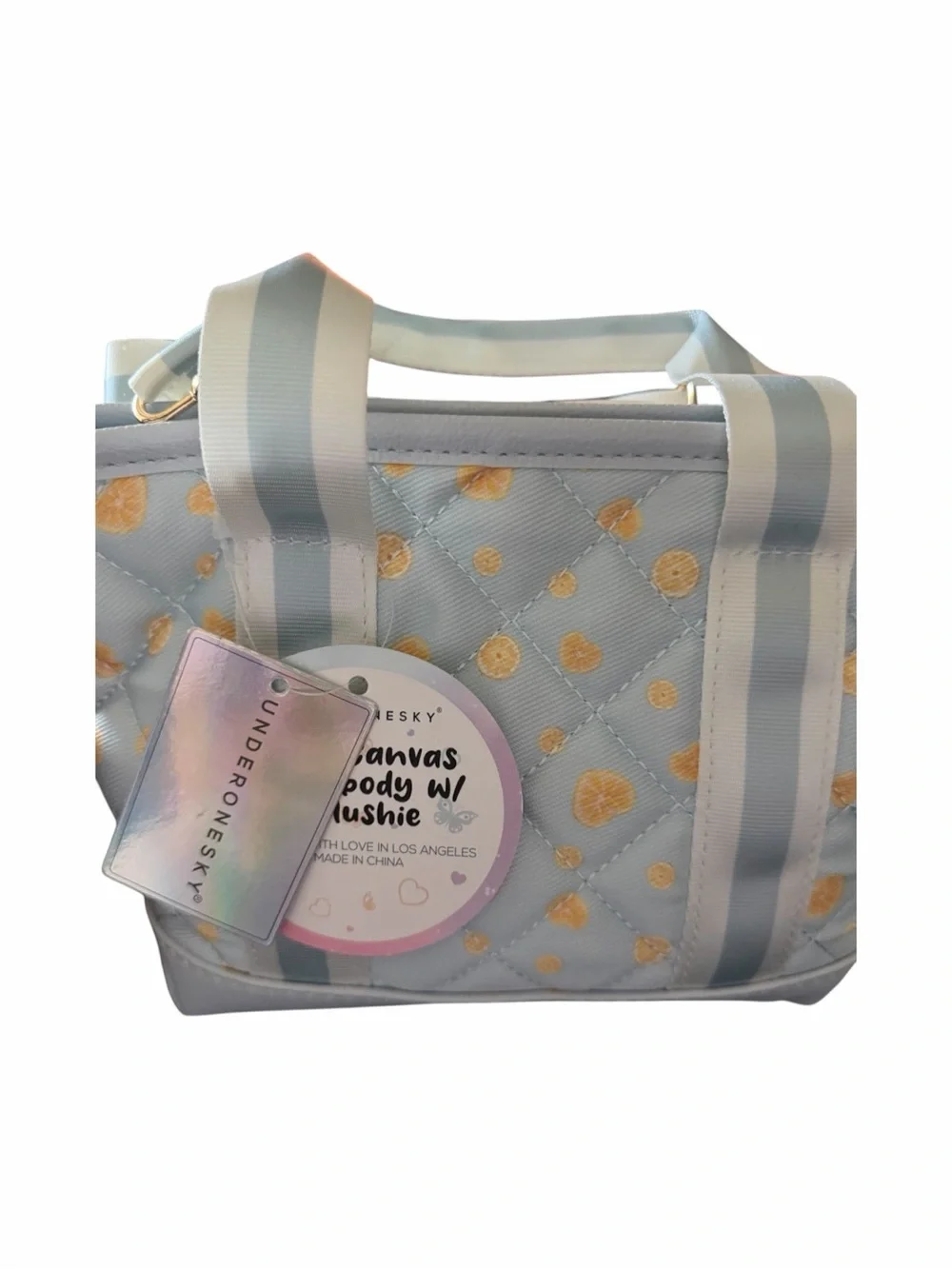 MWT-Under one skyKids Blue Quilted Tote with Plush Capybara Keychain